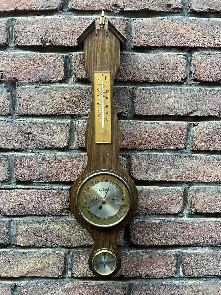 Barometer/ weerstation werkt perfect! Hout en messing!, Ophalen of Verzenden, Zo goed als nieuw