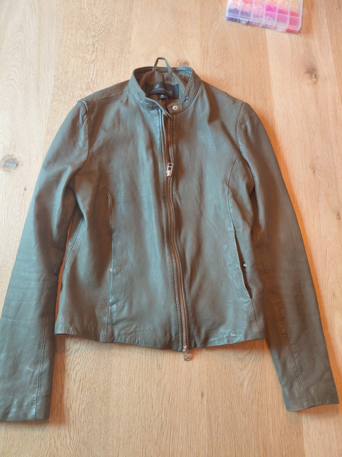 Donkergroene leren jas, maat S - Nieuwstaat, Goosecraft, Nieuw, Ophalen of Verzenden, Maat 36 (S)