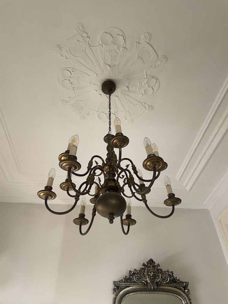 Klassieke koperen kroonluchter, Huis en Inrichting, Ophalen, Gebruikt, Vlaams/Oud-Hollandse stijl, E14 (klein)