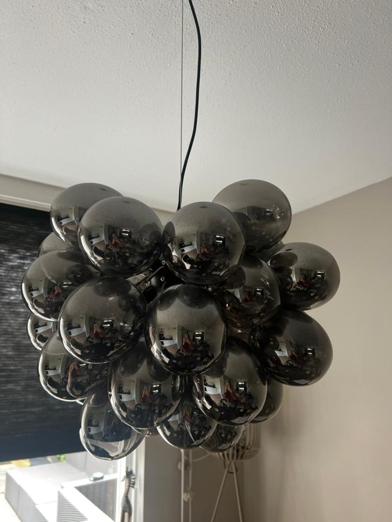 Design hanglamp zwart smoke glas, Ophalen, Zo goed als nieuw, Glas, Minder dan 50 cm