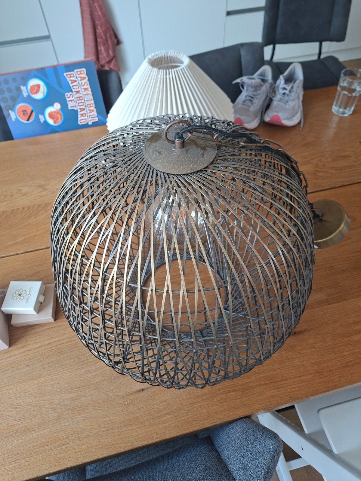 Metalen draadlamp, bolvormig, bronskleurig, Ophalen, Gebruikt, Industrieel, Modern, Sfeervol, E27 (groot)