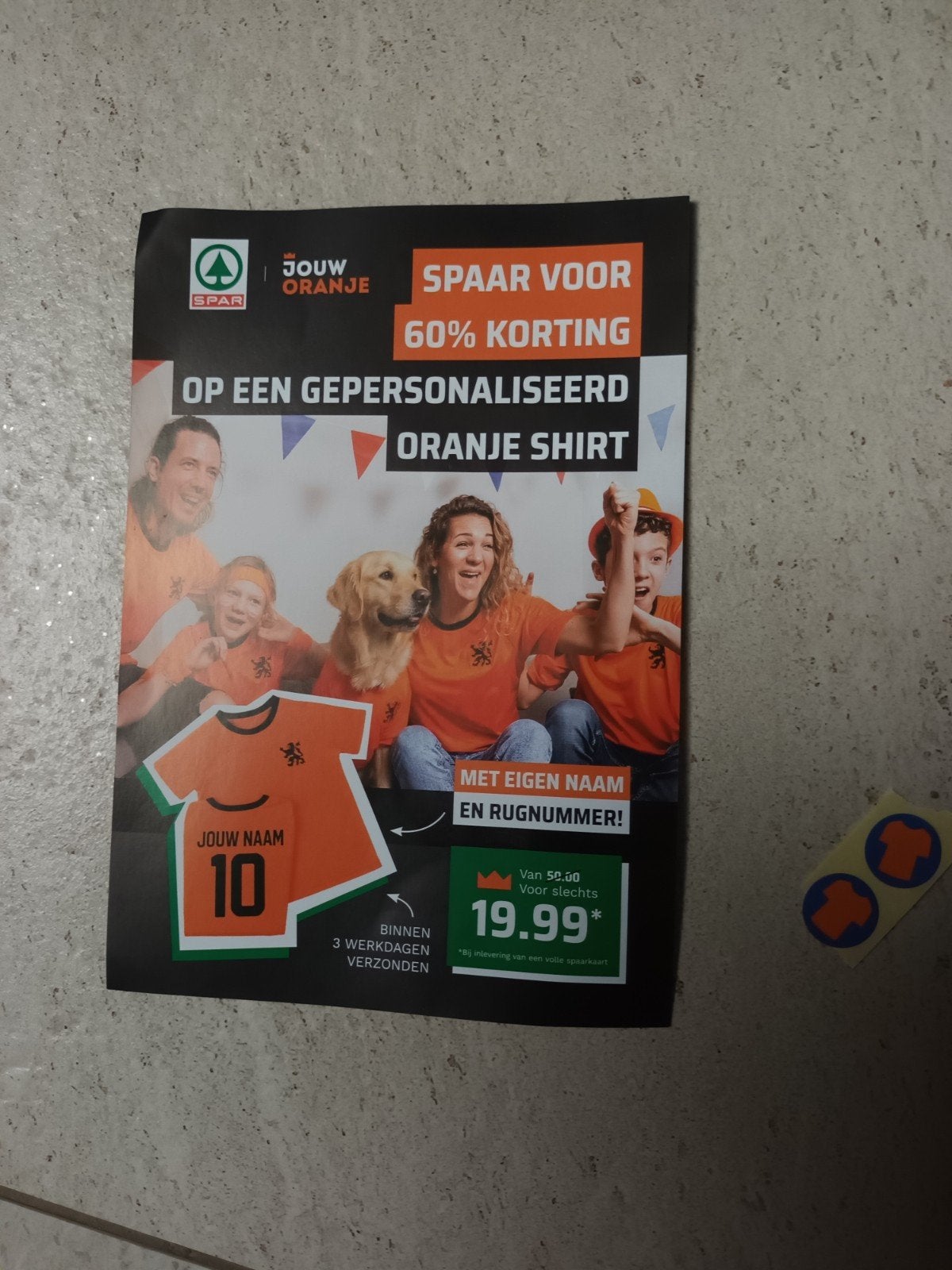 Wk shirt, spar actie, zegels  oranje., Ophalen of Verzenden