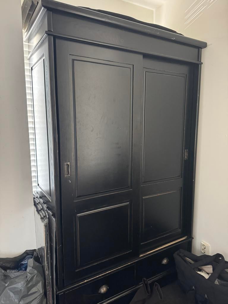Moet weg! Grote zwarte kast voor in de gang, Ophalen, Gebruikt, 100 tot 150 cm, 200 cm of meer