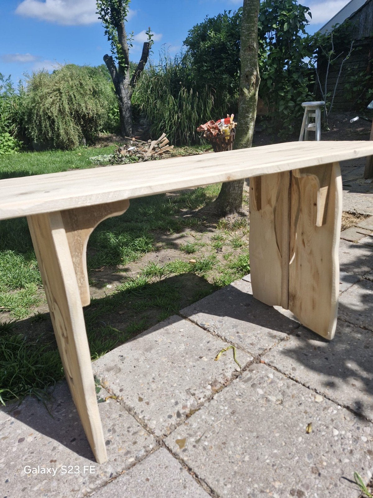 Tuinbankje met decoratie, Ophalen, Hout