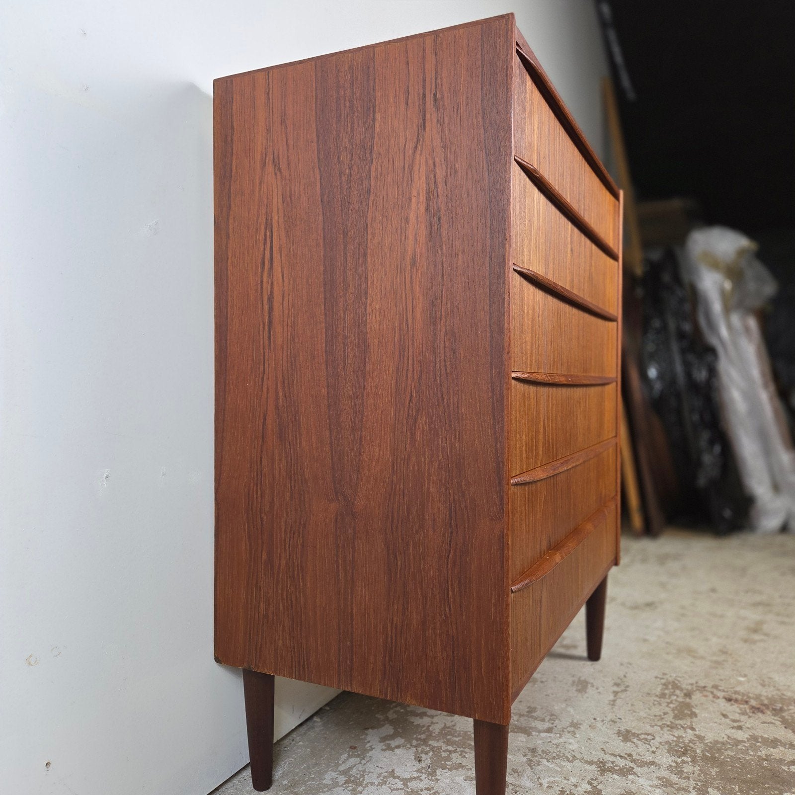 Vintage Deens ladekast, teak jaren 60 Scandinavisch, Ophalen, Gebruikt, 5 laden of meer, 50 tot 100 cm