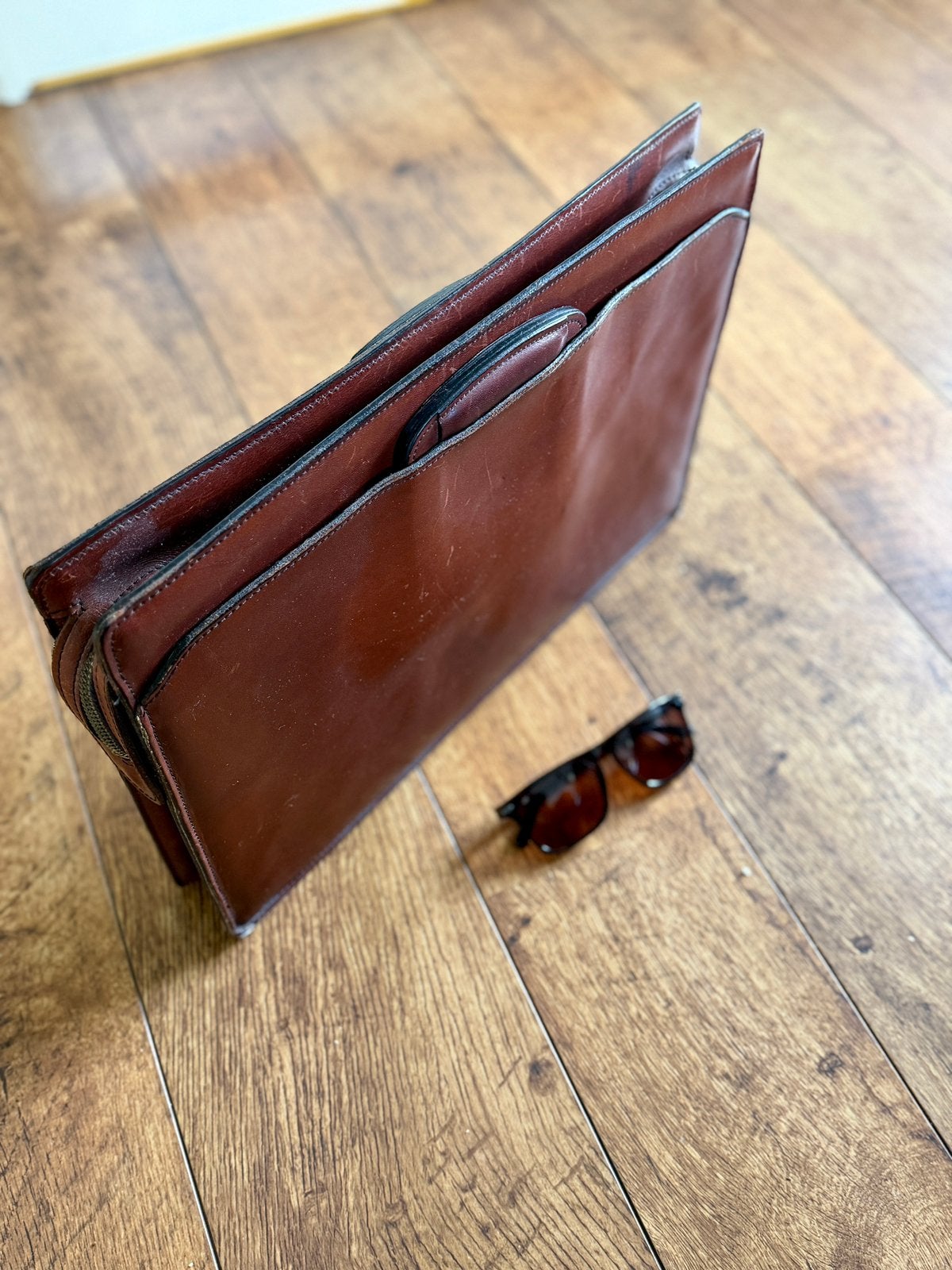 Vintage Leren aktetas laptoptas, Gebruikt, Bruin, 15 inch, Aktetas