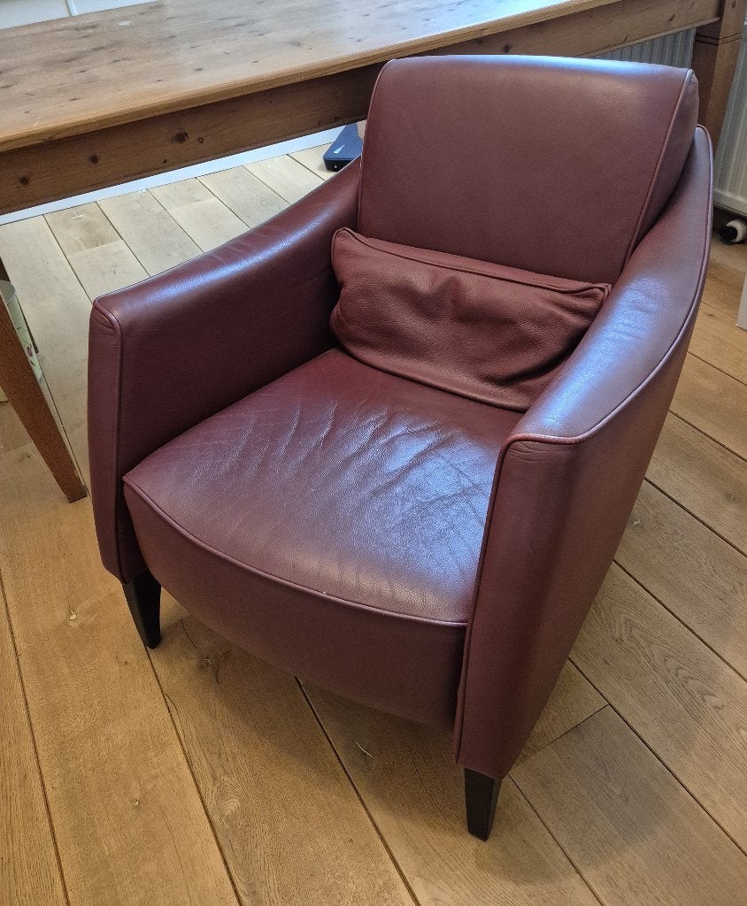 Leren fauteuil bordeaux rood, Ophalen, Gebruikt, Modern, 50 tot 75 cm