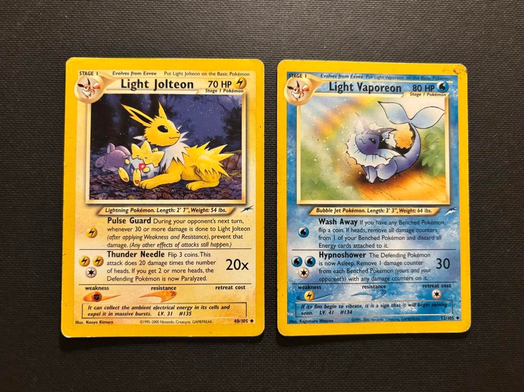 Pokémon Kaarten: Light Jolteon & Light Vaporeon, Ophalen of Verzenden, Zo goed als nieuw, Meerdere kaarten