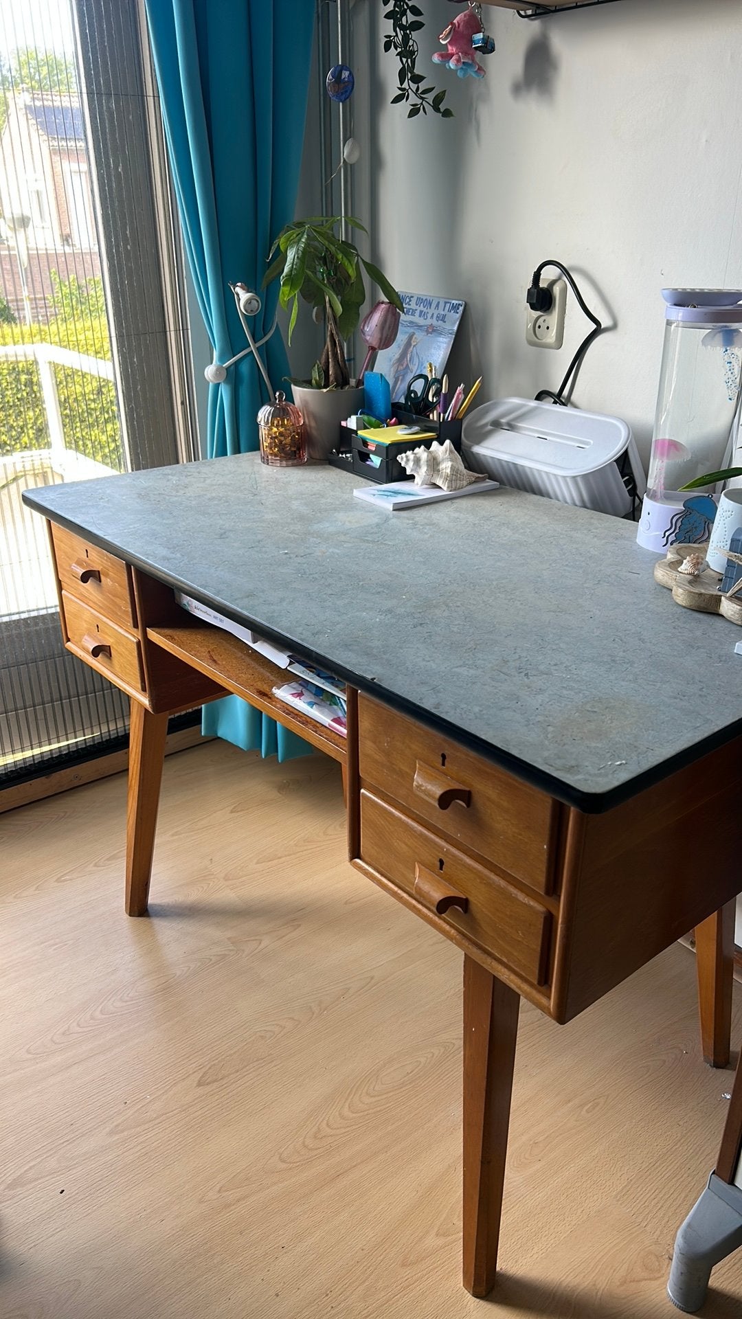 Vintage bureau, Ophalen, Gispen, 110 cm, Hout
