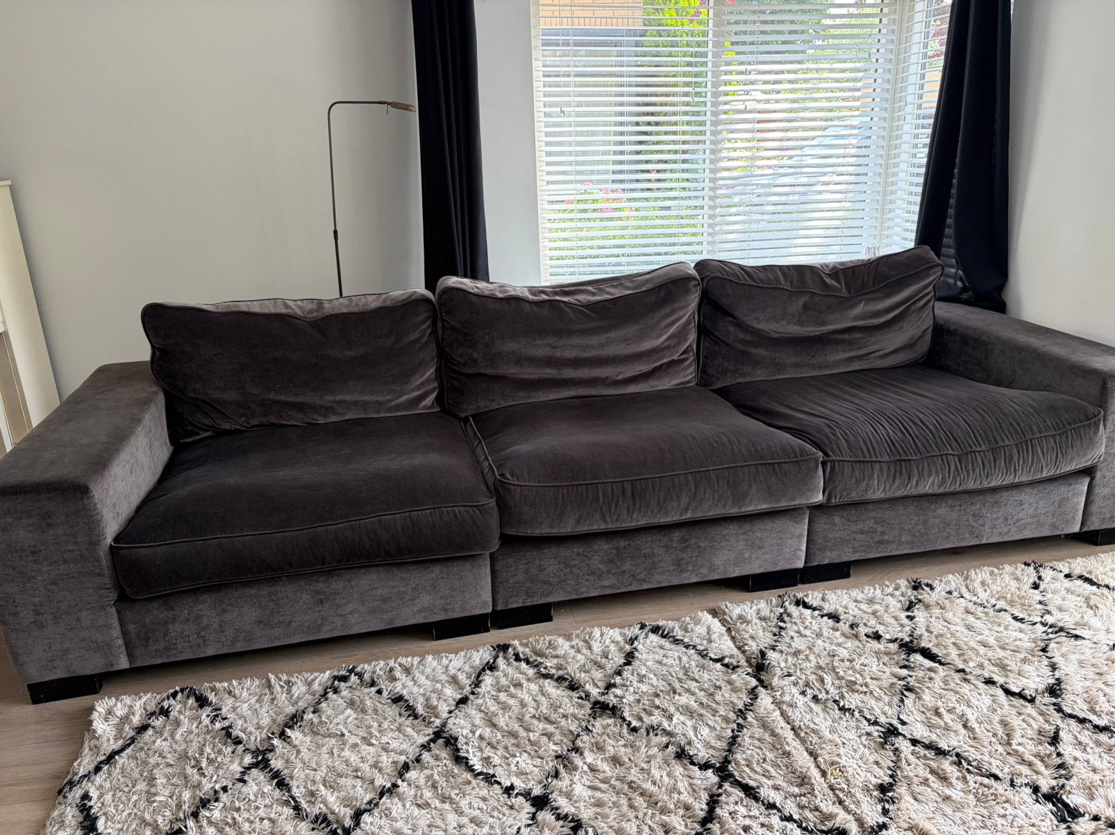 Luxe XL loungebank velours donkerbruin/taupe -3 elementen, Ophalen, Zo goed als nieuw, Stof