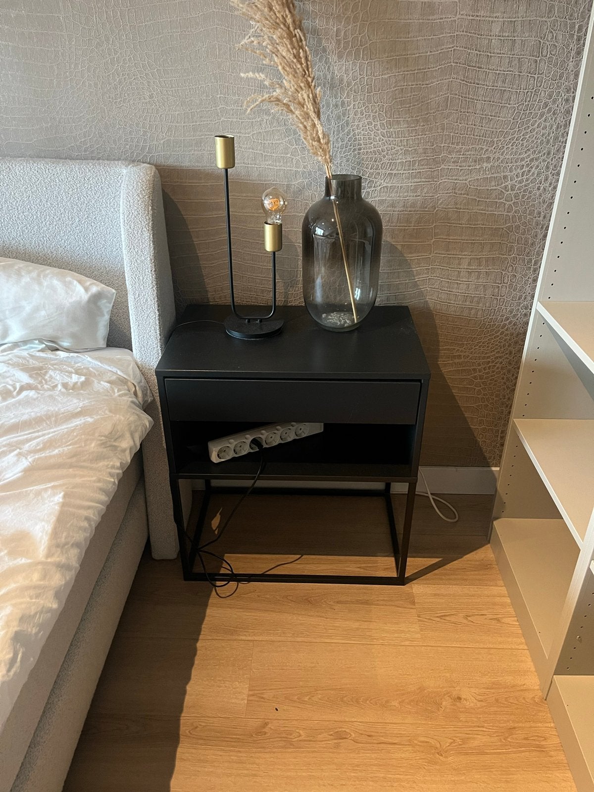 2x Nachtkastje met lade en open vak - Zwart, Ophalen, Gebruikt, Minder dan 45 cm, Minder dan 55 cm