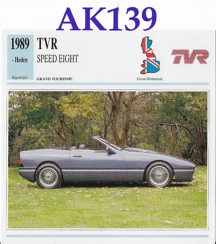 Ak139 autokaart tvr speed eight ( 1989 )  -----, Verzamelen, Ophalen of Verzenden, Zo goed als nieuw, Auto's