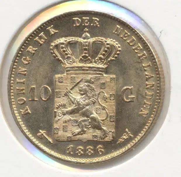 Nederland 10 Gulden 1886 Willem 3, Ophalen of Verzenden, Goud