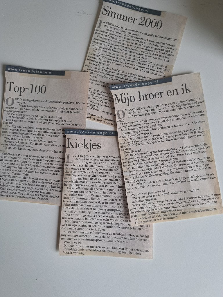 FREEK DE JONGE COLUMNS, Ophalen of Verzenden, 1980 tot heden, Nederland, Knipsel(s)