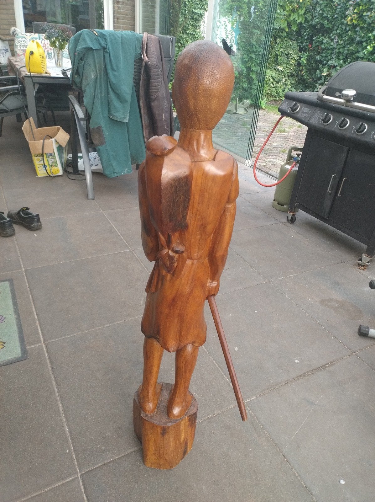 Houten beeld van Afrikaanse jager, Ophalen, 1 meter - 2 meter, Beeld, Hout