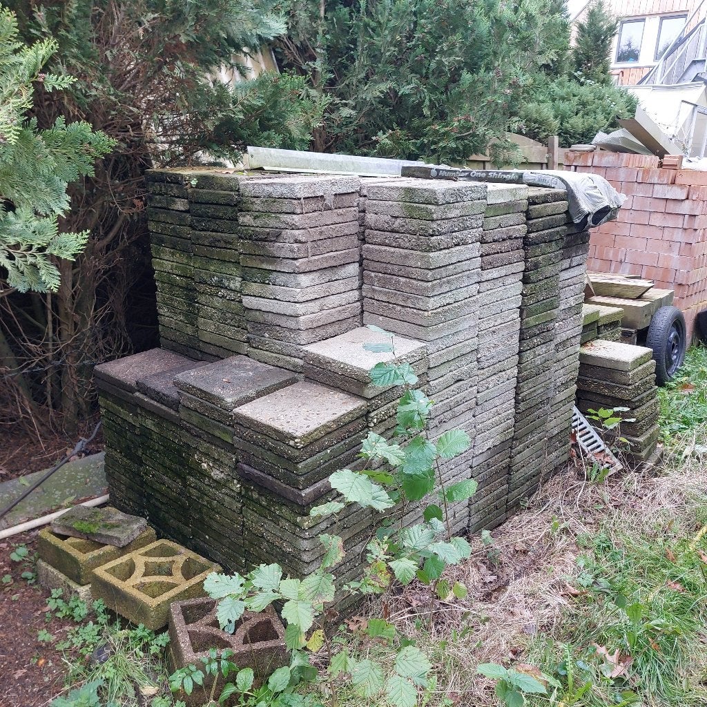 Partij grijze tegels 30x30 gratis af te halen., Ophalen, Gebruikt, Beton, Terrastegels