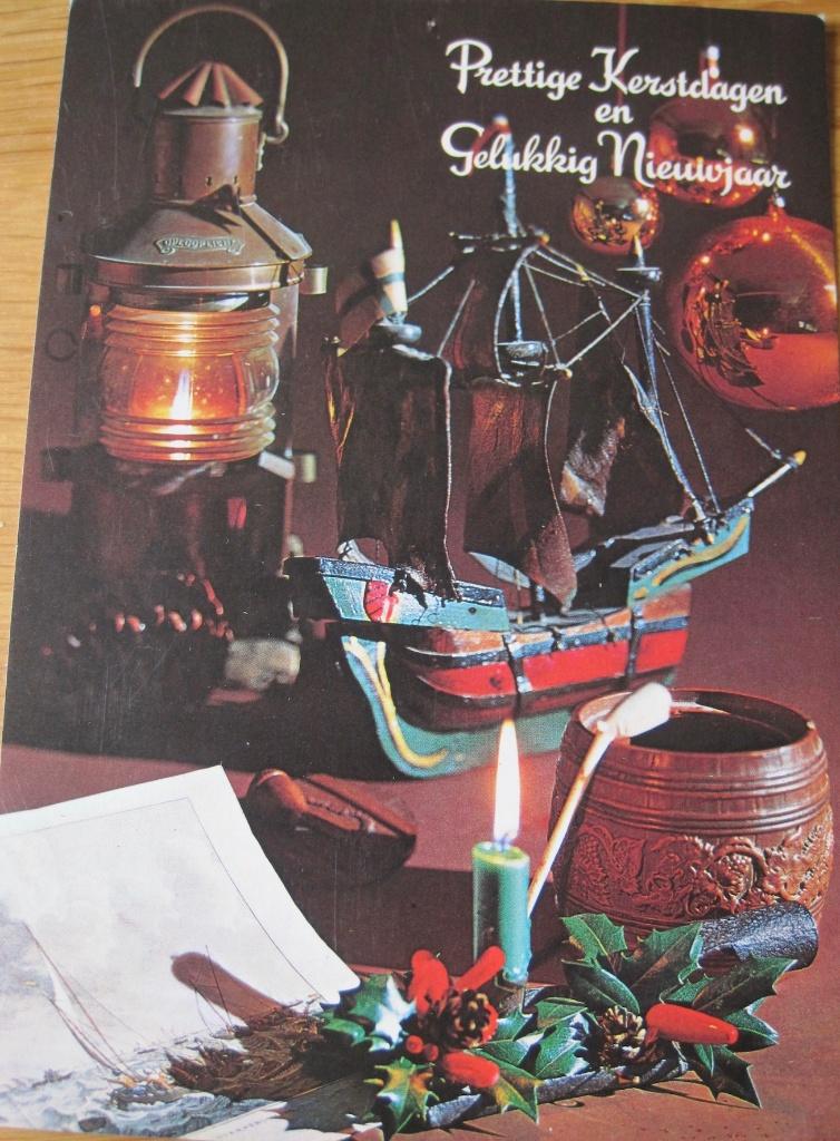 Kerst - Prettige kerstdagen - scheepje en olielamp - 1980, Verzenden, 1980 tot heden, Gelopen, Overige thema's