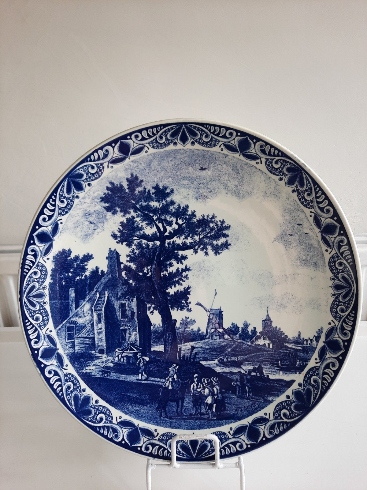 Prachtig Groot Delftsblauw Wandbord Landschap, Antiek en Kunst, Ophalen