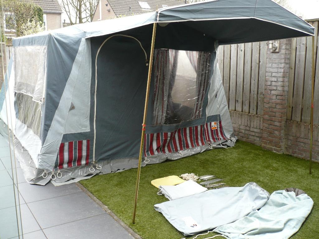 De Wit 4 - 6 persoonsbungalowtent met luifel., Caravans en Kamperen, Tenten, Ophalen, Gebruikt, Tot en met 6