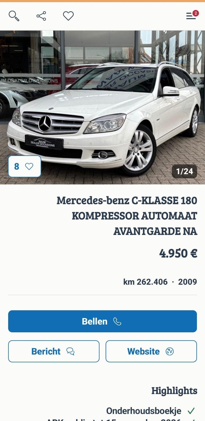 Mercedes-Benz C-Klasse 1.6 C180 Kompr. Estate AUT 2009 Wit, Auto's, Achterwielaandrijving, 1800 kg, 1445 kg, Wit