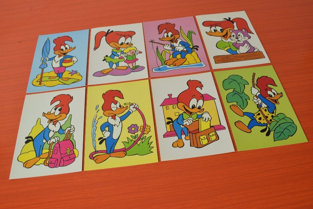 Set van 8 retro vintage ansichtkaarten - Woody Woodpecker, Ophalen of Verzenden, 1960 tot 1980, Ongelopen, Kinderen