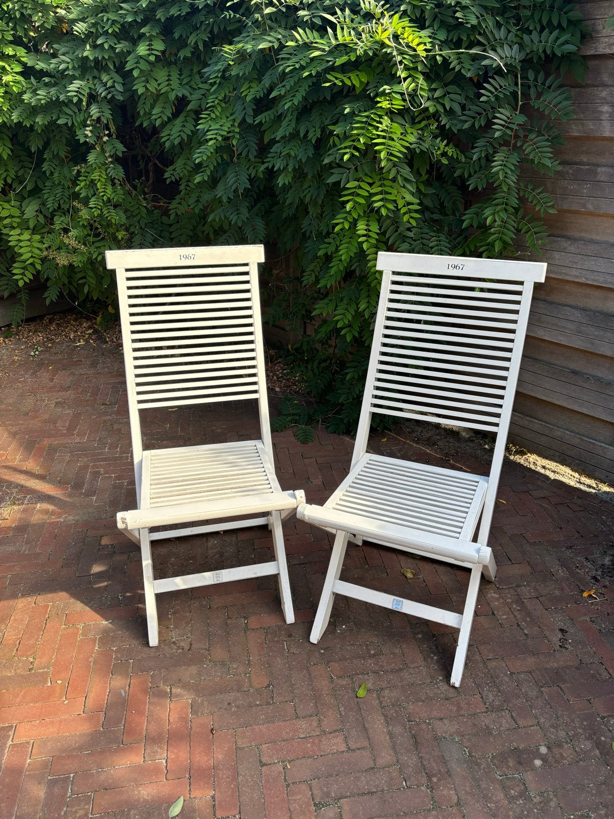 2x Riviera Maison tuinstoelen inklapbaar wit, Ophalen, Gebruikt, Hout, Inklapbaar