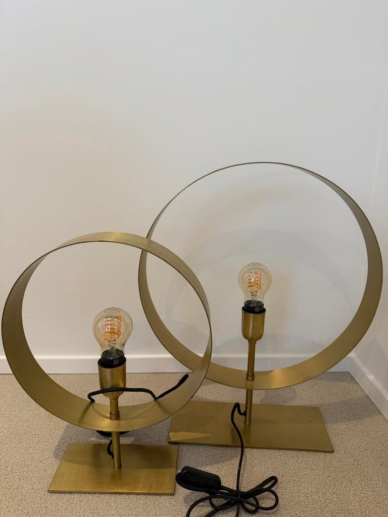 Set van 2 cirkel tafellampen, Huis en Inrichting, Lampen | Tafellampen, Ophalen of Verzenden, Zo goed als nieuw, Metaal, 50 tot 75 cm