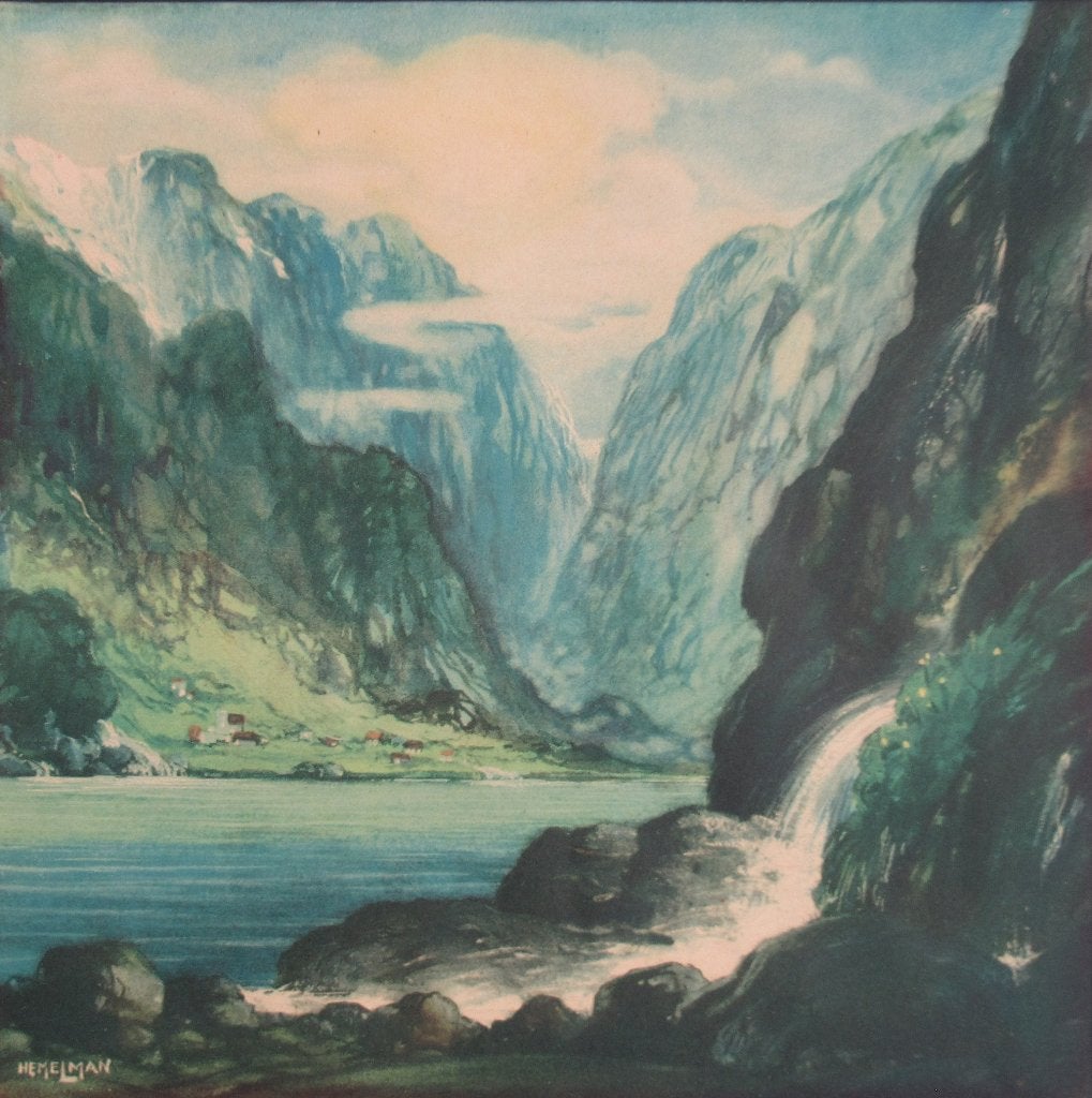 Albert Hemelman (1883-1951): Bergen en bergmeer, litho, Gesigneerd, Ophalen of Verzenden, Landschappen, Lithografie