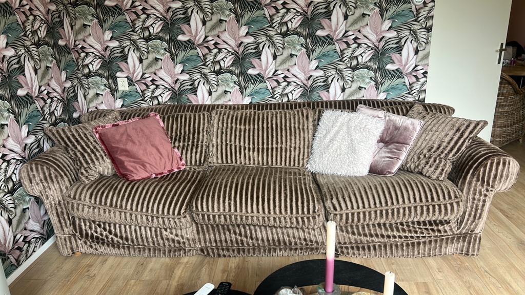 Comfortabele gestreepte bank, 3-zits, Huis en Inrichting, Banken | Bankstellen, Ophalen, 250 tot 300 cm, Gebruikt, Kan in meerdere stijlen woonkamer