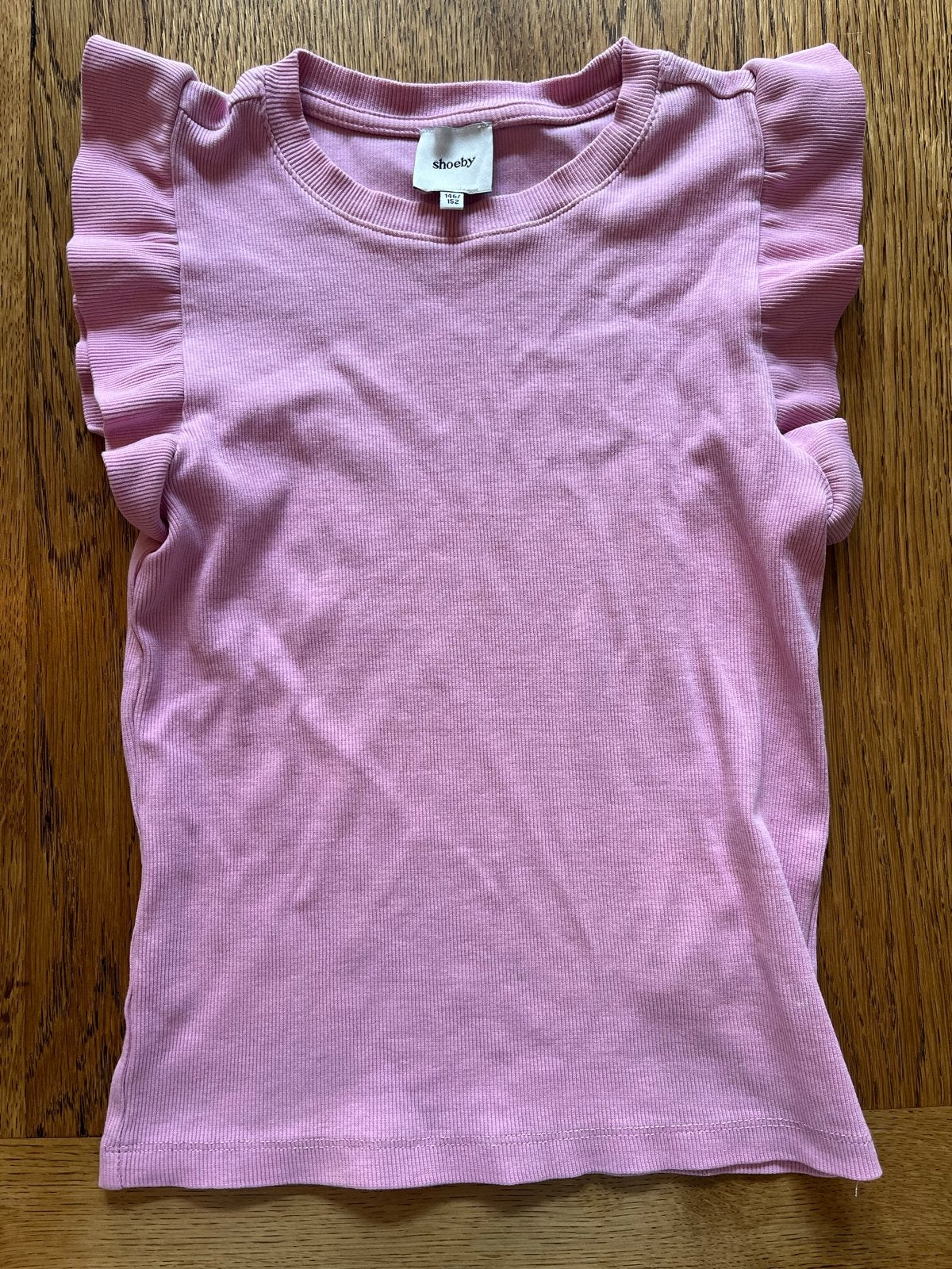 Shoeby Roze Rib T-shirt met Ruches Maat 146/152, Kinderen en Baby's, Kinderkleding | Maat 146, Ophalen of Verzenden, Zo goed als nieuw