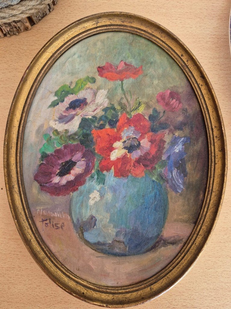 Henriëtte Hamilton-Falise – “Anemonen” – olieverf op doek, Antiek en Kunst, Ophalen of Verzenden, Schilderij, Overige technieken