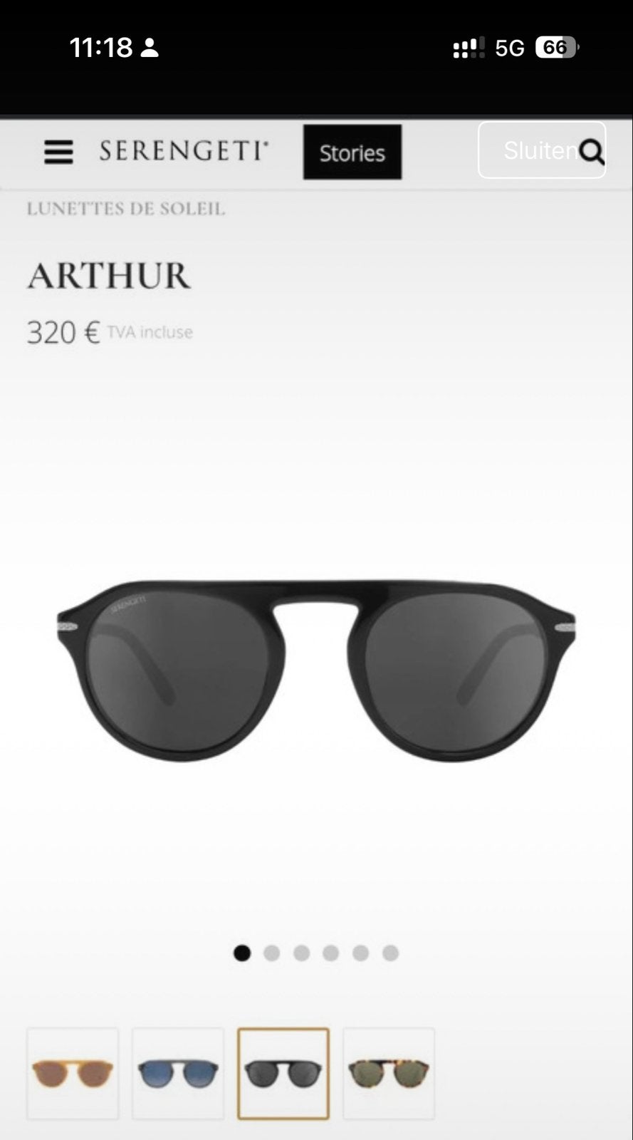 Serengeti Arthur Zonnebril - ongedragen, Overige merken, Zonnebril, Zwart, Ophalen of Verzenden