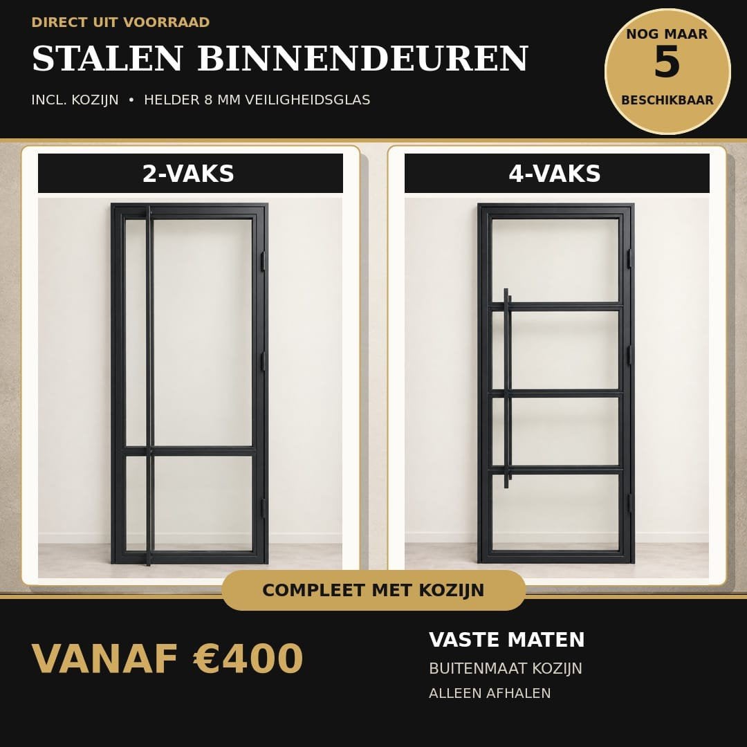 Stalen binnendeuren incl. kozijn | 2-vaks en 4-vaks | OP=OP, Ophalen, 80 tot 100 cm, Binnendeur, Nieuw