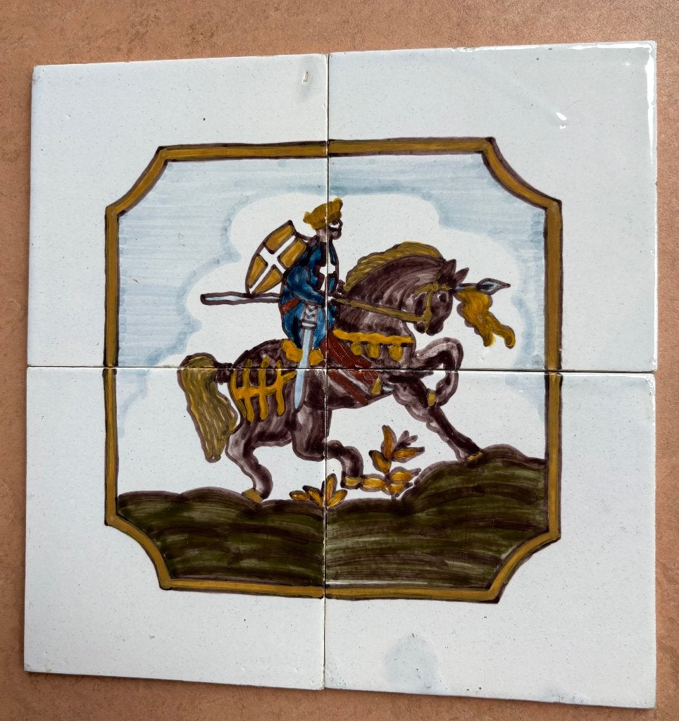 Tegeltableau, ruiter te paard, firma Doting, Workum, Antiek en Kunst, Antiek | Wandborden en Tegels, Ophalen of Verzenden