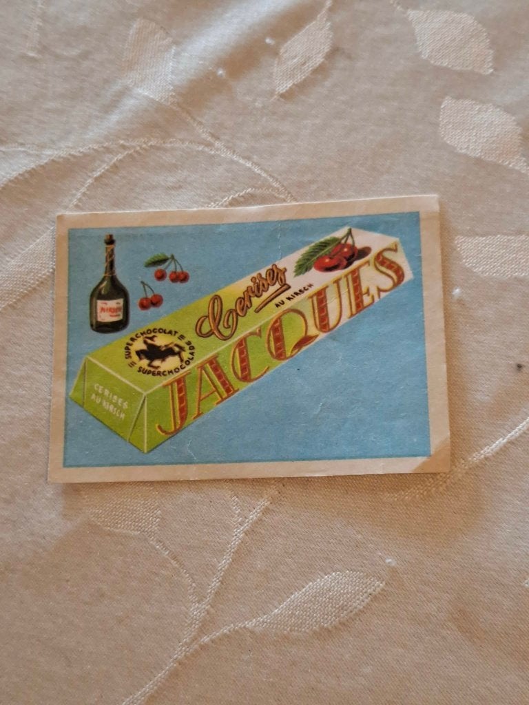 Prentje/Chromo : Krieken met kirsch / Chocolade Jacques, 1960 tot 1980, Gebruikt, Verzenden, Prent