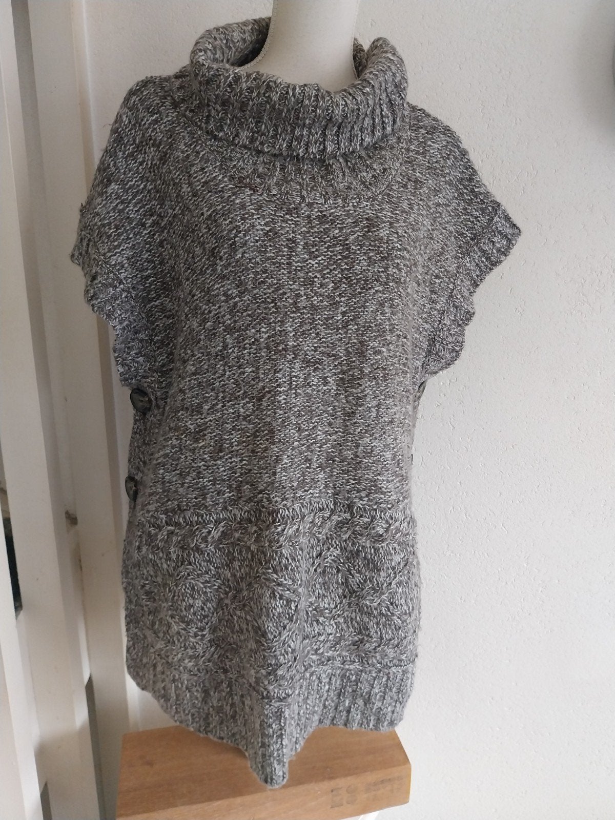 Gebreide Poncho/Trui met Col - Grijs/Bruin Melange, Maat 38/40 (M), Ophalen of Verzenden, Grijs, Onbekend