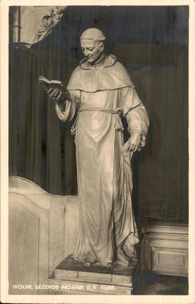 Wouw- Lezende monnink, Ophalen of Verzenden, Voor 1920, Gelopen, Noord-Brabant