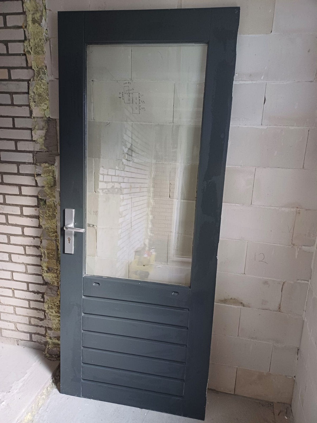 Hardhouten Buitendeur met dubbel glas - 211x87 cm, Doe-het-zelf en Verbouw, Deuren en Horren, Ophalen, Gebruikt, 80 tot 100 cm
