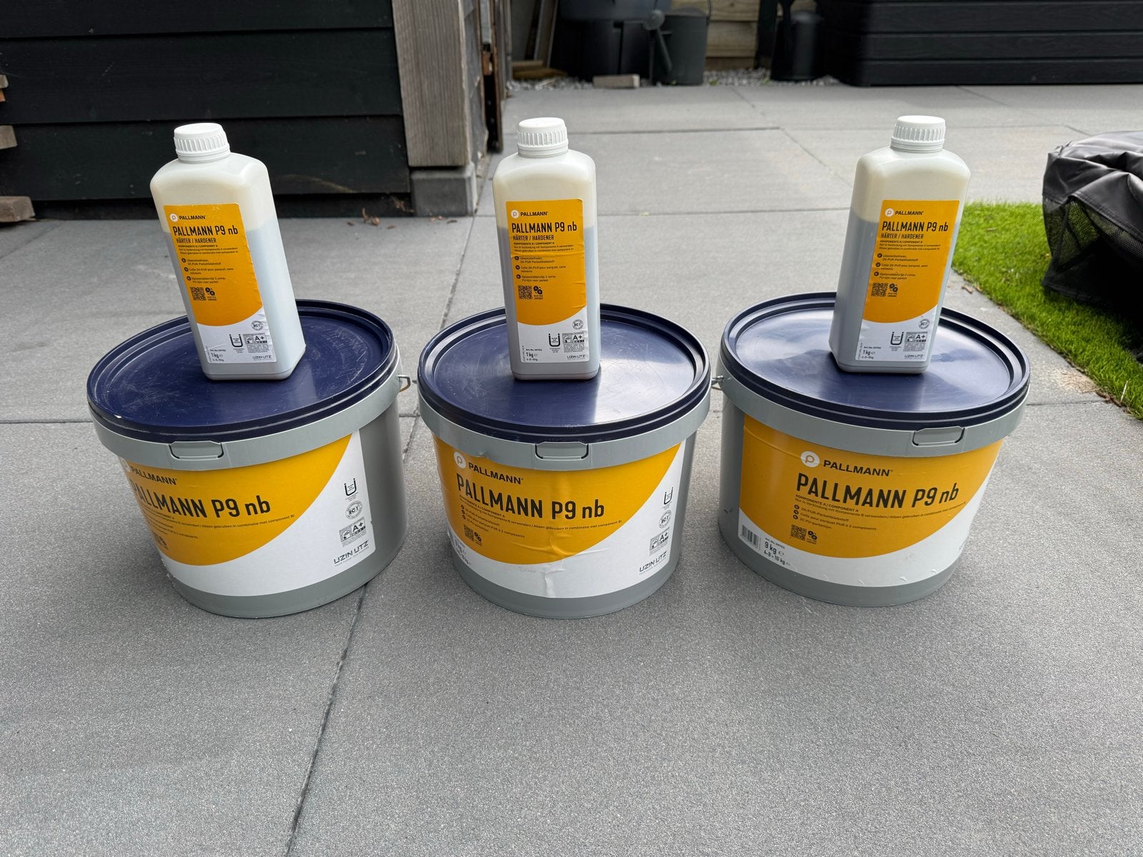 Pallmann P9 nb Lijm en Harder - 3x 9kg + 3x 1kg, Doe-het-zelf en Verbouw, Verf, Beits en Lak, Overige kleuren, Nieuw, Ophalen of Verzenden