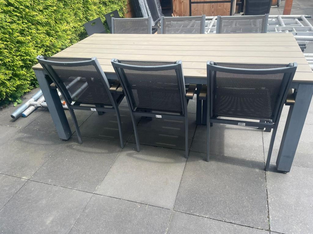 Bois e duc tuintafel 200x100cm + 6 stoelen, Ophalen, Gebruikt, Rechthoekig, Kunststof