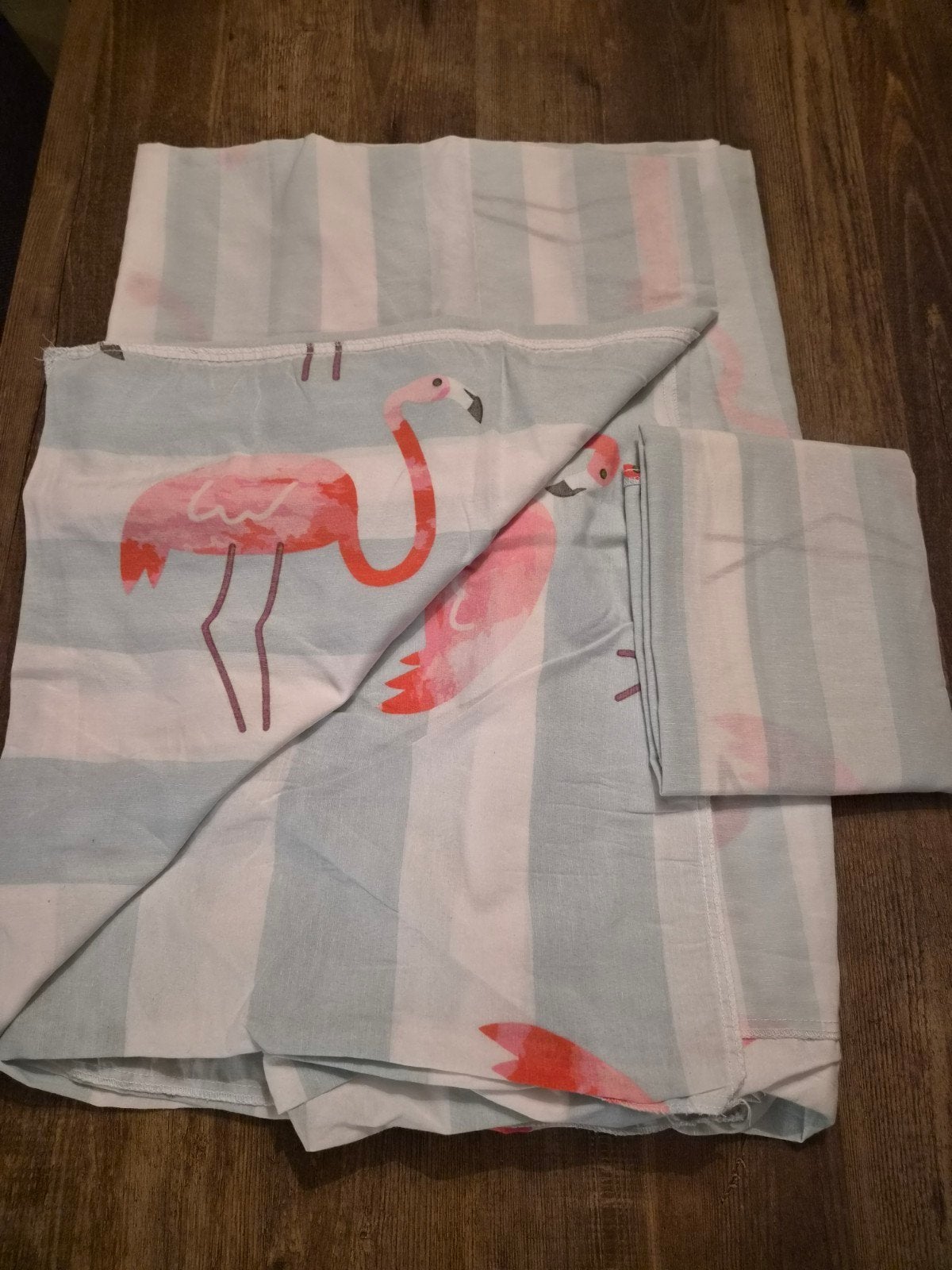 1Persoons dekbedovertrek met flamingo's en strepen, Gebruikt, Eenpersoons, Dekbedovertrek, Katoen