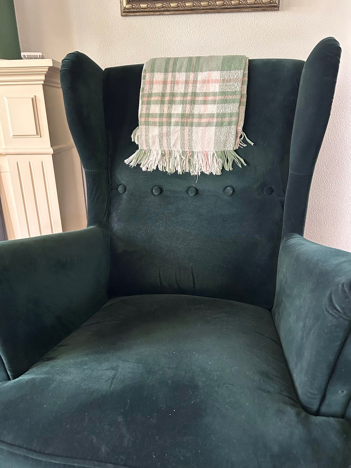 Donkergroene fauteuil met voetenbank - Zo goed als nieuw, Ophalen, Zo goed als nieuw, Stof, 75 tot 100 cm