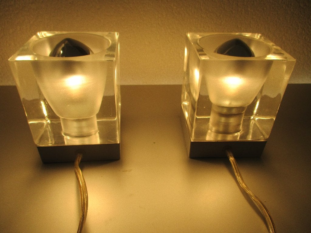 Design tafellamp lamp Fabbian Cubetto 2 stuks, Gebruikt, Ophalen of Verzenden, Glas, Inclusief lichtbron