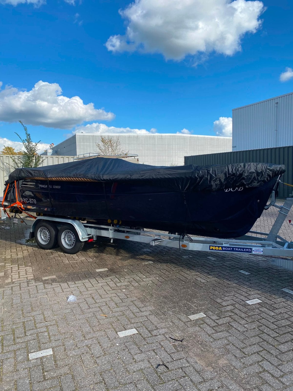 Te koop Pega 2300 dubbel as trailer, Ophalen, 1500 tot 3000 kg, 6 tot 9 meter, Zo goed als nieuw