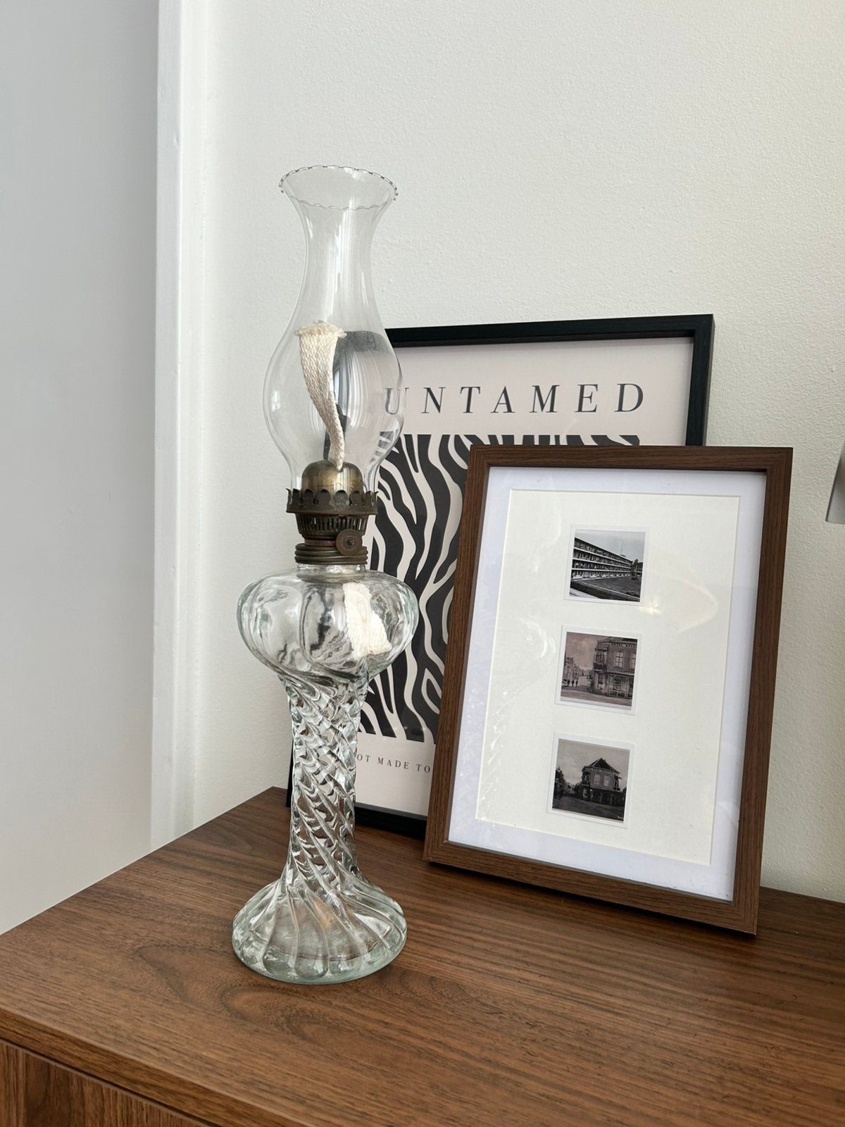 Prachtig glazen vintage olielamp, Ophalen of Verzenden, Zo goed als nieuw, Olielamp, Vintage