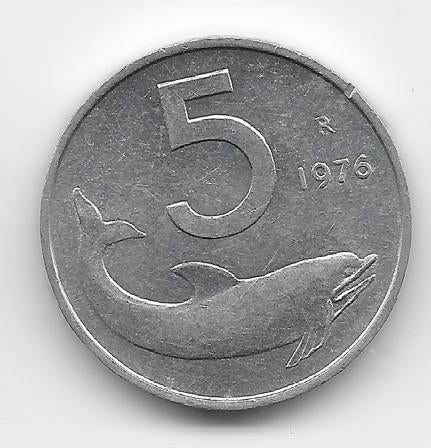 Italië 5 lire 1976 KM# 92, Verzenden, Italië, Losse munt