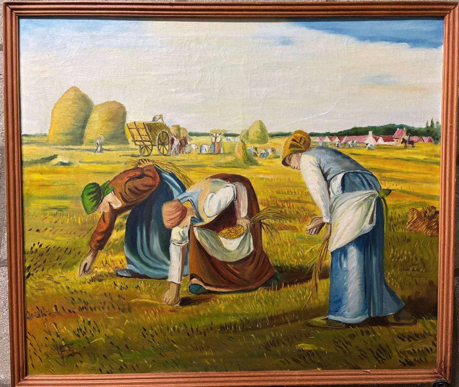 Olieverfschilderij: Boeren op het land, 73x63 cm, Doek, Realistisch, Ophalen of Verzenden, Landschap
