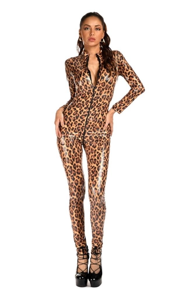 leopard lak catsuit nieuw maat L, Kleding | Dames, Verzenden, Nieuw, Maat 42/44 (L), Overige kleuren