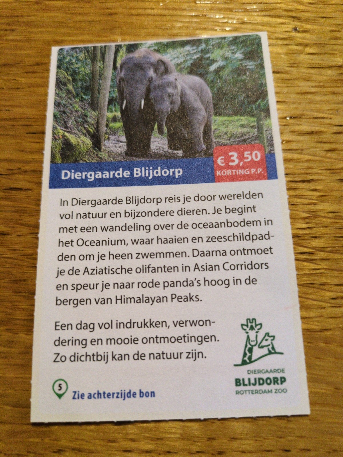 Kortingsbon voor Diergaarde Blijdorp, 3,50 p.p., Tickets en Kaartjes, Drie personen of meer, Kortingskaart
