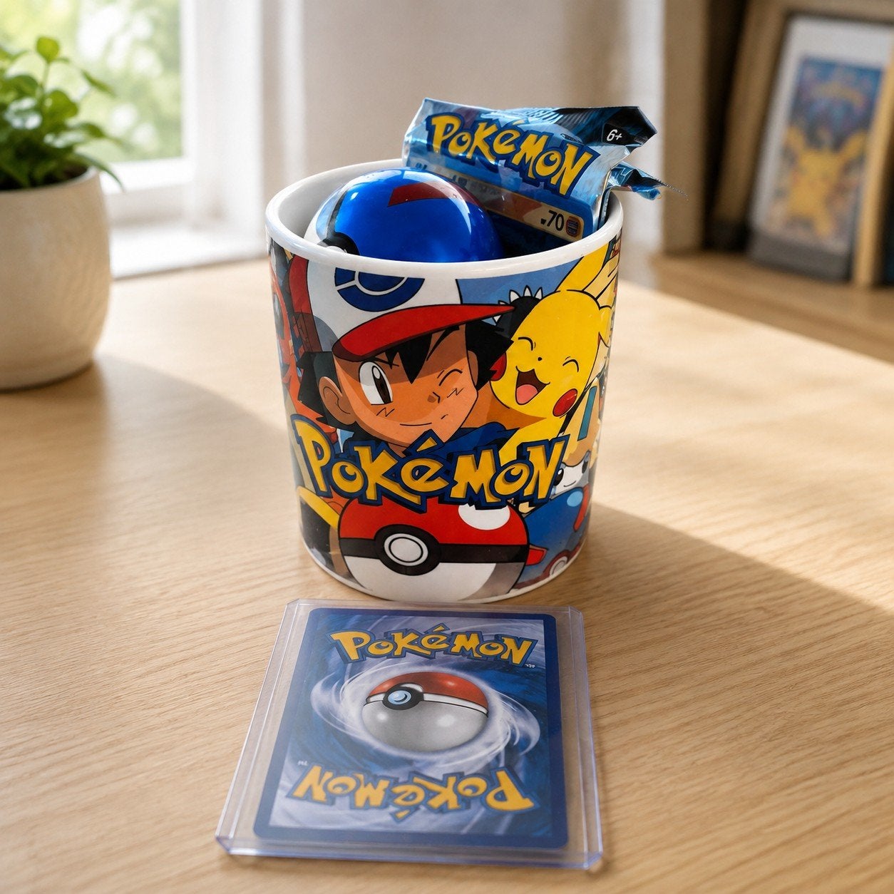 Pokémon Beker met Kaart en Booster - Ash & Pikachu, Ophalen of Verzenden, Zo goed als nieuw, Overige typen